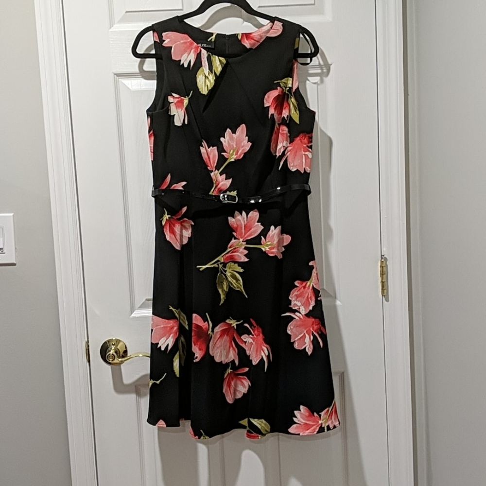 Floral Print Fit and Flare Dress with Belt
